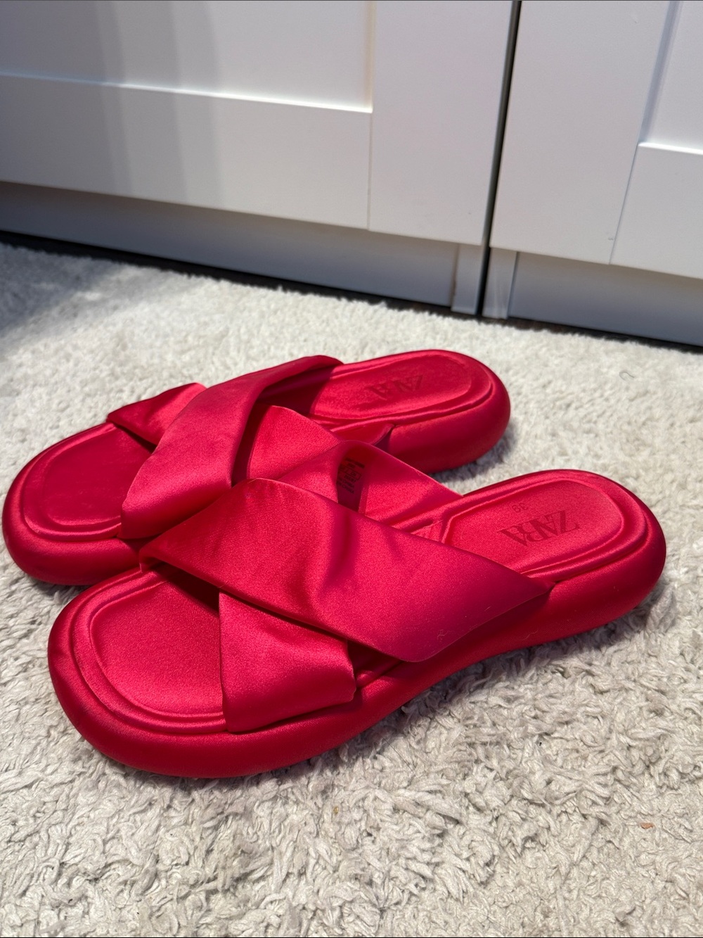 Zara Pink Satin Cross-Strap Slides